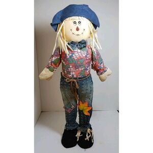 23" Standing Scarecrow Patchwork Pants W/ Hat Autumn Fall Decor Thanksgiving Boy